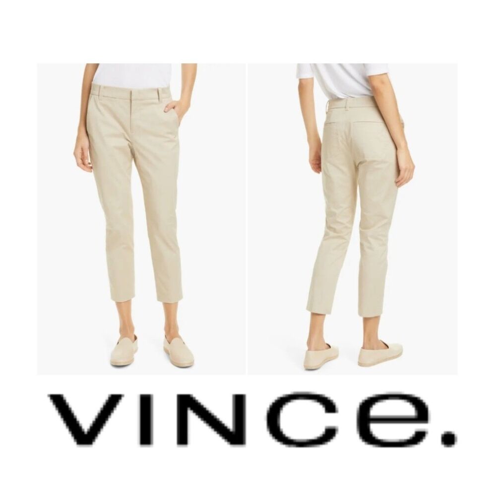 SZ 12 Vince Women's Coin Pocket Stretch Cotton Chino Ankle Cop Pants in Latte